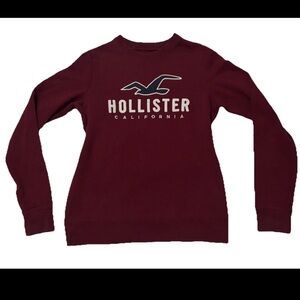 Hollister Y2K Spellout Logo Sweatshirt Burgundy Woman’s SZ.XS Fleece Crew Neck